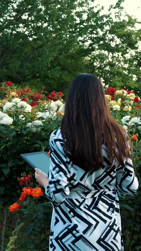 The employee analyzes the condition of the plants. Against the backdrop of the Stock Footage 314658229
