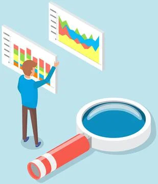 Employee analyzes statistical indicators. Man with statistics, financial data Stock Illustration