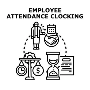 Employee attendance clocking managing time and compensation concepts Stock Illustration