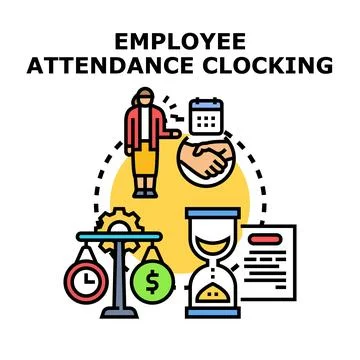 Employee attendance clocking managing time and compensation concepts Stock Illustration