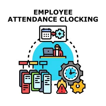 Employee attendance clocking managing working time system Stock Illustration