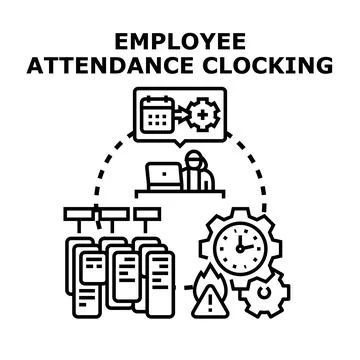 Employee attendance clocking managing working time system Stock Illustration