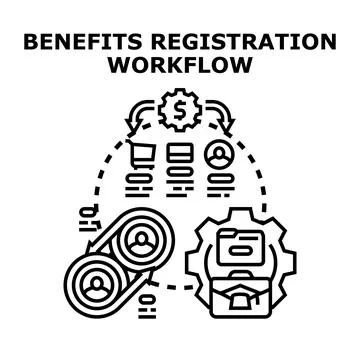 Employee benefits registration workflow process illustration Stock Illustration