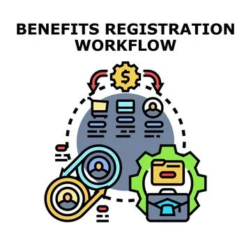 Employee benefits registration workflow process illustration 库存插图