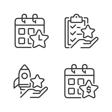 Employee bonus program pixel perfect linear icons set 스톡 일러스트