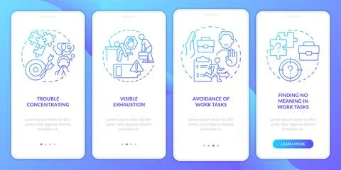Employee burnout implications blue gradient onboarding mobile app screen Stock Illustration