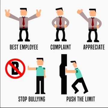Employee character with five different poses Illustrazione stock