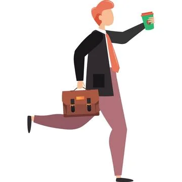 Employee character rushing to work vector icon isolated on white Illustrazione stock