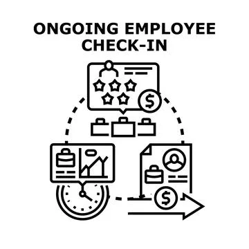 Employee check in process evaluating performance and compensation Stock Illustration