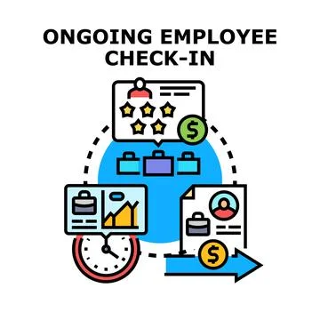 Employee check in process evaluating performance and compensation Stock Illustration