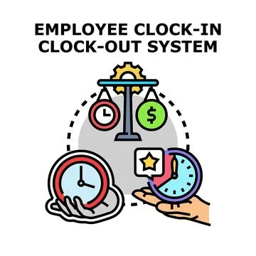 Employee clock in and clock out system icon Stock Illustration