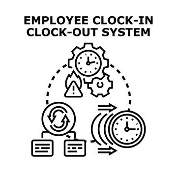 Employee clock in and out time tracking system Ilustração Stock