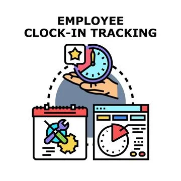 Employee clock in and work time tracking for business management Stock Illustration