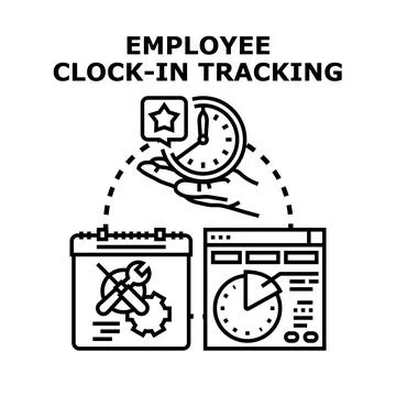 Employee clock in and work time tracking for business management Ilustración de archivo