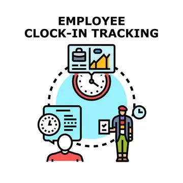 Employee clock in tracking and time management concept Stock Illustration