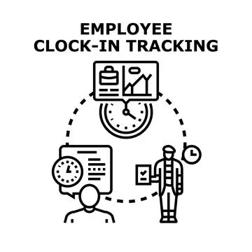 Employee clock in tracking and time management concept Stock Illustration