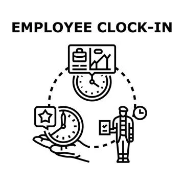 Employee clocking in and managing work time process Stock Illustration