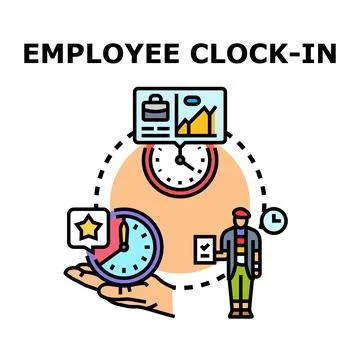 Employee clocking in and managing work time process Stock Illustration