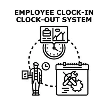 Employee clocking system managing work schedule and performance Stock Illustration