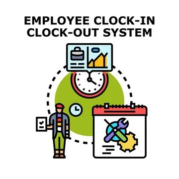 Employee clocking system managing work schedule and performance Stock Illustration