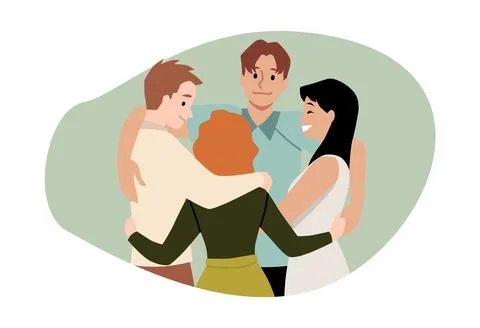 Employee cohesion in a vector illustration using group hugs isolated on a white 스톡 일러스트