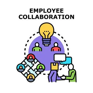 Employee collaboration creating business solutions and team ideas Stock Illustration