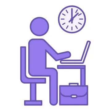 Employee Colored Icon. Vector Icon of a Man Working on a Laptop. Work Brief.. Stock Illustration