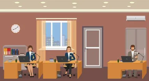 Employee of a customer support service on a work place. Office interior with  Stock Illustration