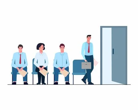 Employee with Cv documents sitting in office hall for job interview Stock Illustration