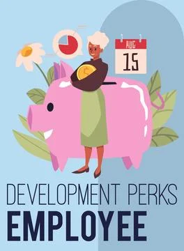 Employee development perks program banner or poster template flat vector. Stock Illustration