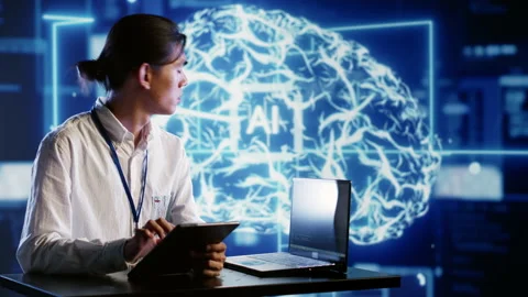 Employee develops AI neural network Video stock 250293825