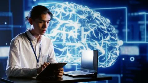 Employee develops AI neural network 写真素材