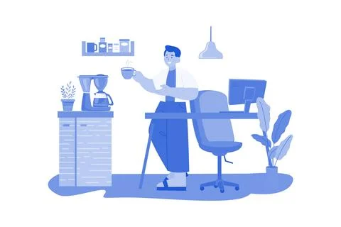 Employee Drinking Coffee While Working From Home Stock Illustration