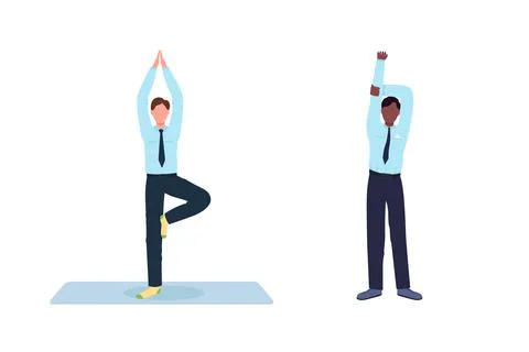 Employee exercising during work break flat color vector faceless character se 스톡 일러스트