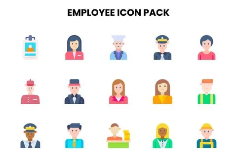 Employee Flat Vector Icons Pack Stock Illustration