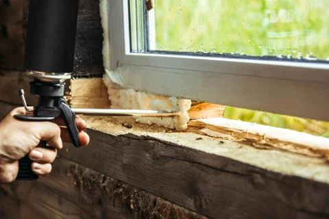 Employee foams window Stock Photos