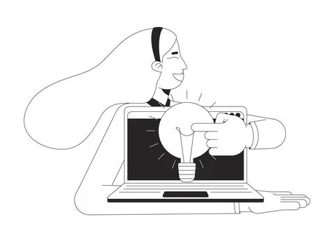 Employee generating new idea at work black and white 2D illustration concept Stock Illustration