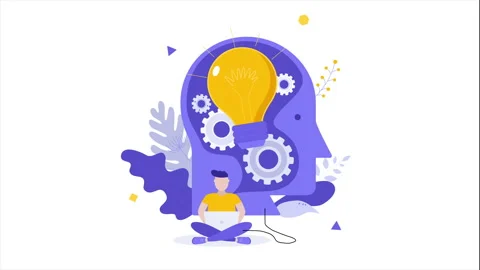 Employee generating new ideas at work, 2D animation Stock Footage 310539069