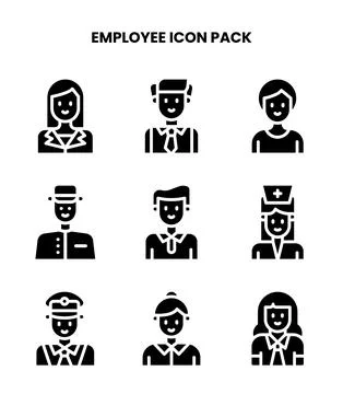 Employee Glyph Vector Icons Pack Stock Illustration