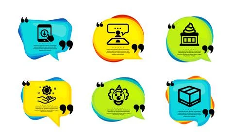 Employee hand, Scroll down and Interview job icons set. Ice cream, Clown and Stock Illustration