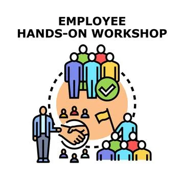 Employee hands on workshop conducting team collaboration training 库存插图