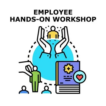 Employee hands on workshop training developing professional skills Stock Illustration