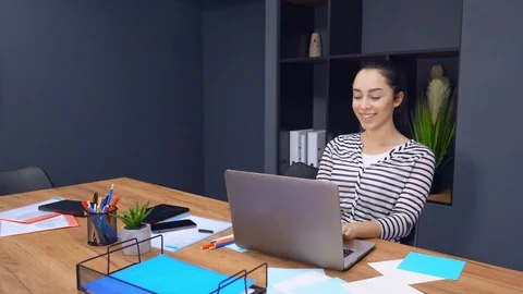 Employee has video call with client Stock Footage 104834736