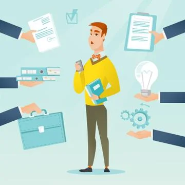 Employee having lots of work to do Stock Illustration