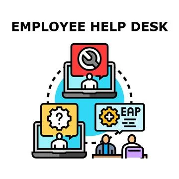 Employee help desk providing support and assistance concept Stock Illustration