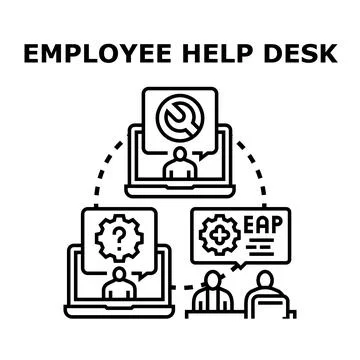 Employee help desk providing support and assistance concept Stock Illustration