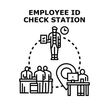 Employee id check station identifying work time process イラスト素材