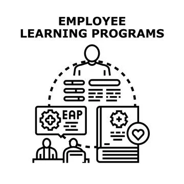 Employee learning programs developing staff skills and knowledge Stock Illustration
