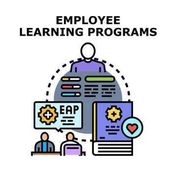 Employee learning programs developing staff skills and knowledge Stock Illustration