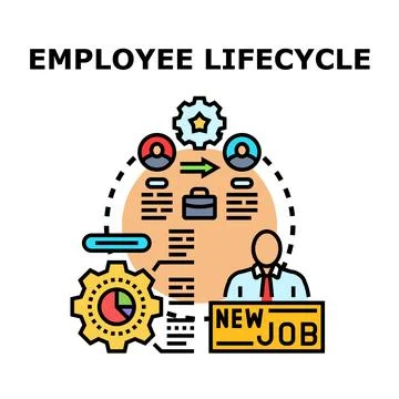 Employee lifecycle concept with career development and recruitment phases Stock Illustration